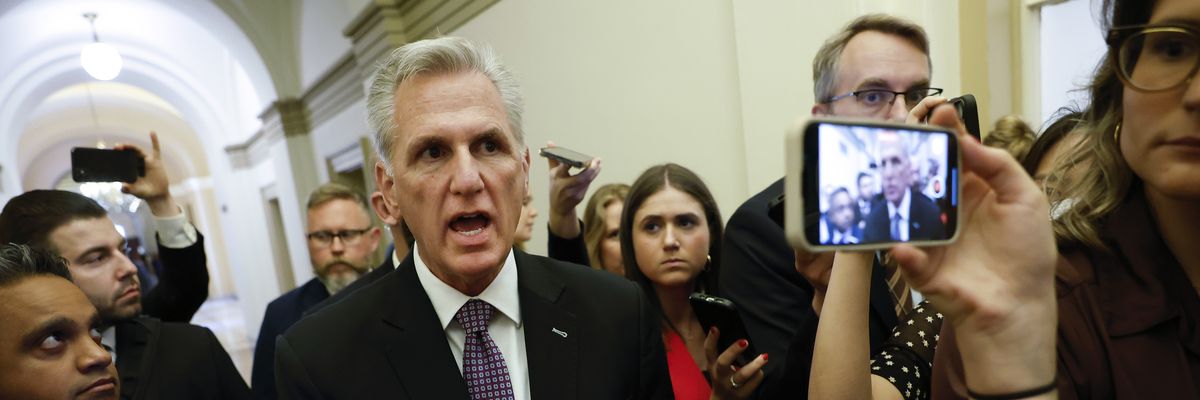 House Speaker Kevin McCarthy (R-Calif.) talks to reporters