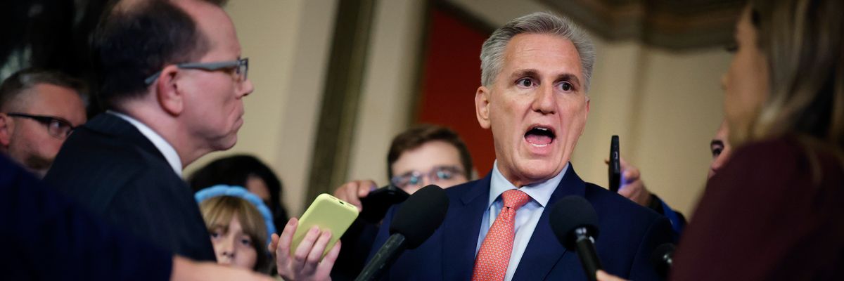 House Speaker Kevin McCarthy speaks to reporters