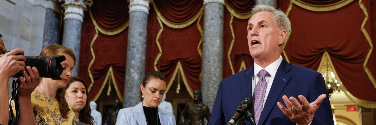 House Speaker Kevin McCarthy speaks to the media