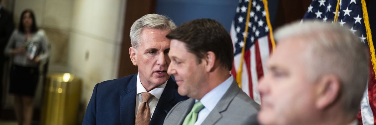 House Speaker Kevin McCarthy speaks with House Budget Committee Chairman Jodey Arrington