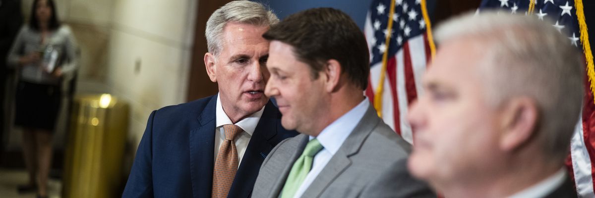 House Speaker Kevin McCarthy speaks with House Budget Committee Chairman Jodey Arrington