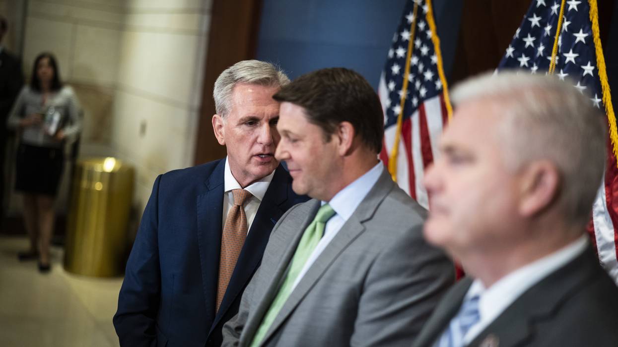 House Speaker Kevin McCarthy speaks with House Budget Committee Chairman Jodey Arrington