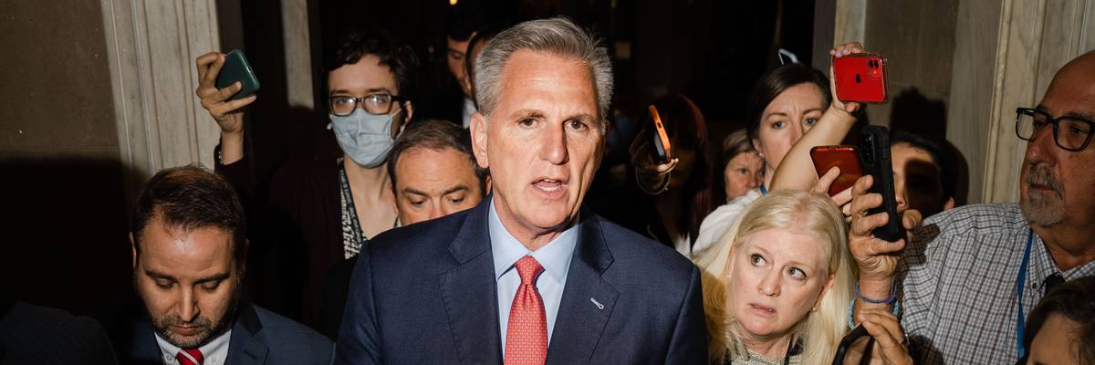 House Speaker Kevin McCarthy speaks with reporters