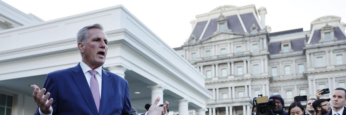 House Speaker Kevin McCarthy talks to reporters