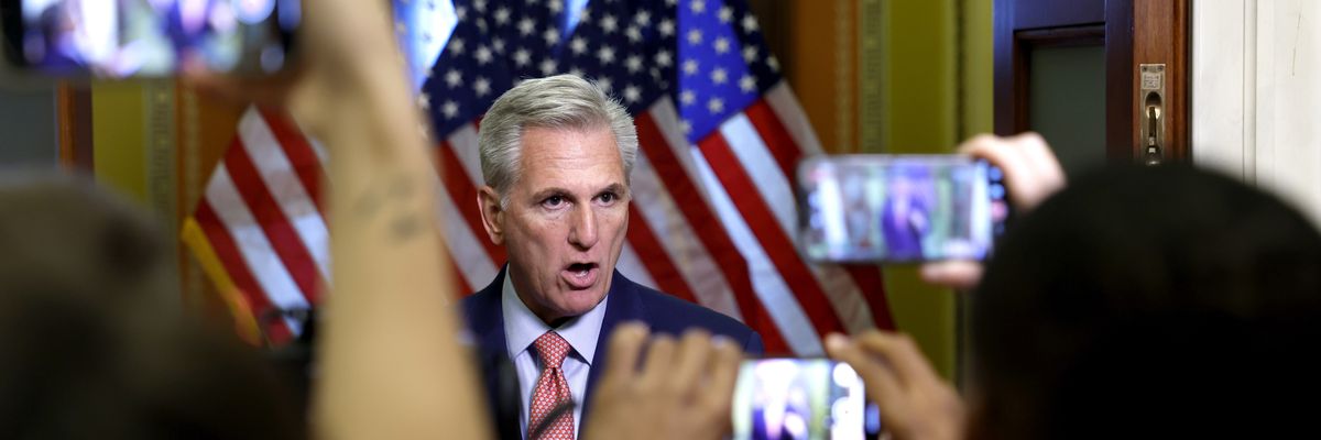 House Speaker Kevin McCarthy talks to reporters