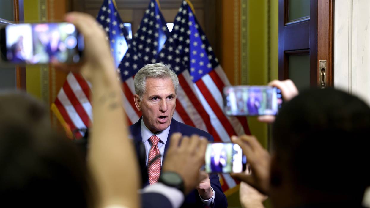 House Speaker Kevin McCarthy talks to reporters