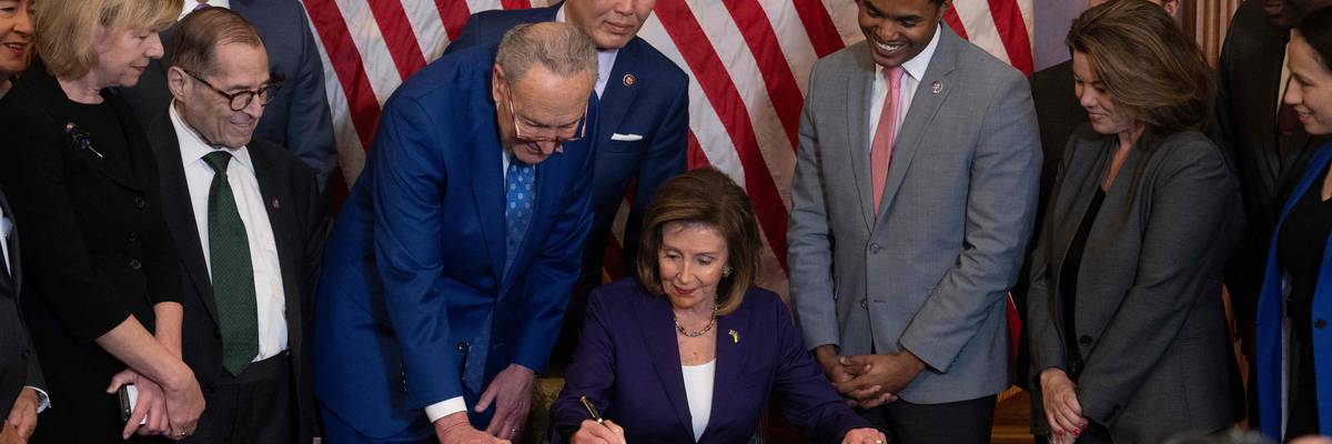 House Speaker Nancy Pelosi (D-Calif.) signs the Respect For Marriage Act in Washington, D.C. on December 8, 2022.