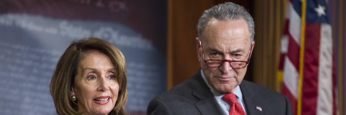 House Speaker Nancy Pelosi (D-Calif.) speaks during a news conference with then-Senate Minority Leader Chuck Schumer (D-N.Y.) at the U.S. Capitol on January 25, 2019 in Washington, D.C.