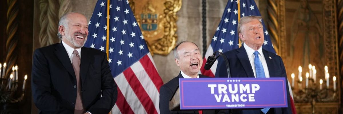 Howard Lutnick, SoftBank CEO Masayoshi Son, and Donald Trump