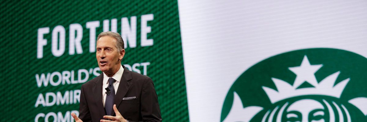 Howard Schultz speaks during a Starbucks shareholder meeting