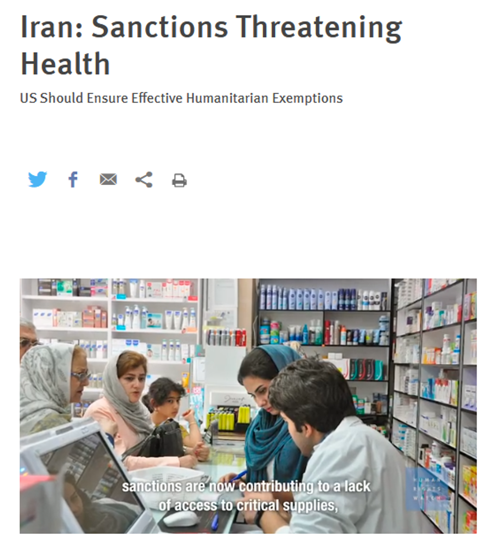 HRW: Iran: Sanctions Threatening Health