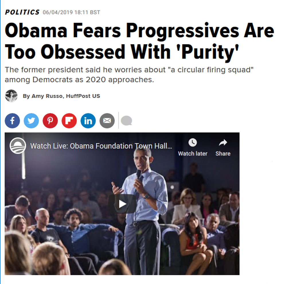 HuffPost: Obama Fears Progressives Are Too Obsessed With 'Purity'