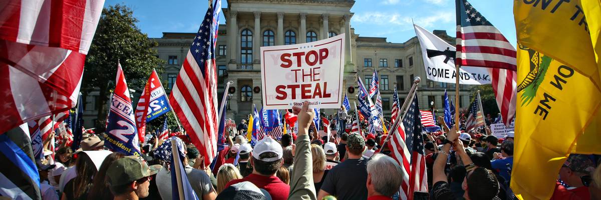 Hundreds gather at the Stop the Steal Rally in Atlanta, GA.