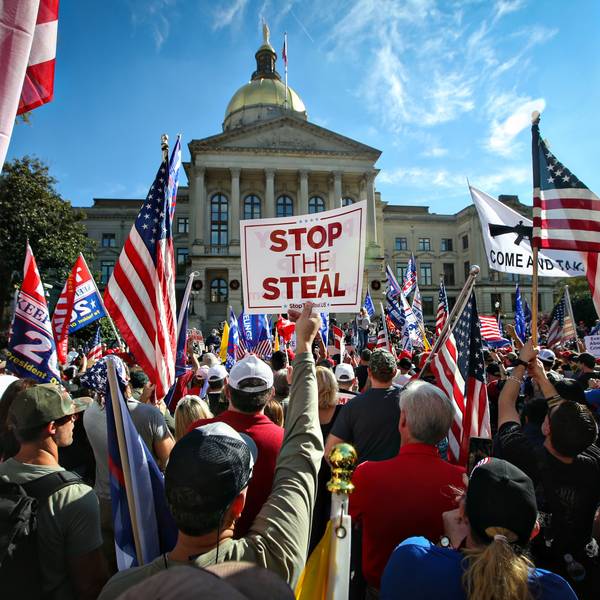 Hundreds gather at the Stop the Steal Rally in Atlanta, GA.