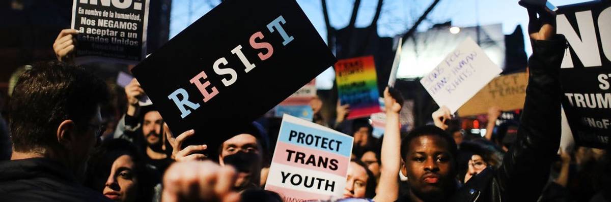 Hundreds protest a Trump administration announcement