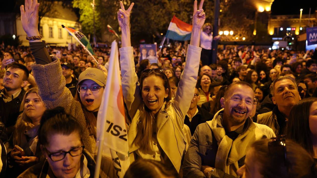 Hungarians celebrate Orban's loss.