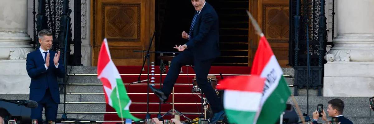 Hungary's new Health Minister Zsolt Hegedűs busts a jubilant move