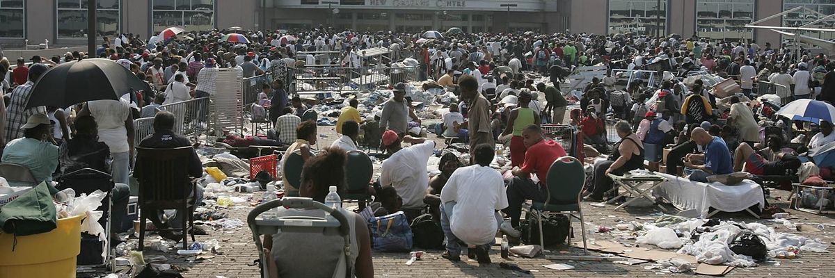 Hurricane Katrina survivors outside the Convention Center