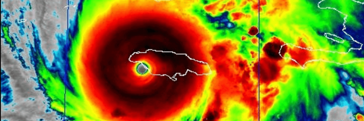 Hurricane Melissa makes landfall in Jamaica, as shown in this satellite weather map