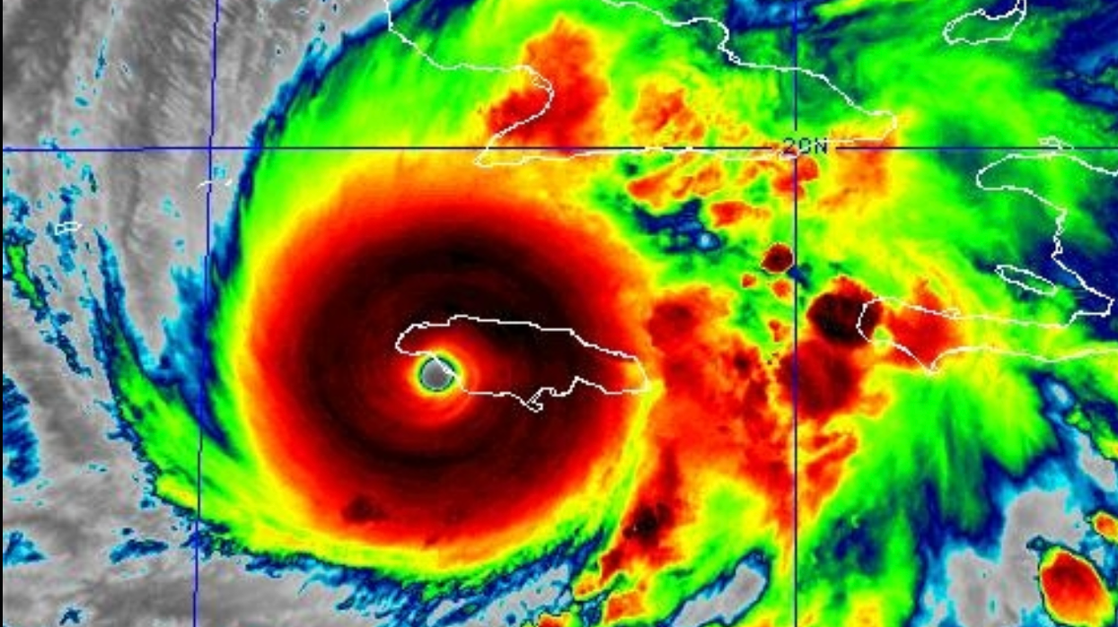Hurricane Melissa makes landfall in Jamaica, as shown in this satellite weather map