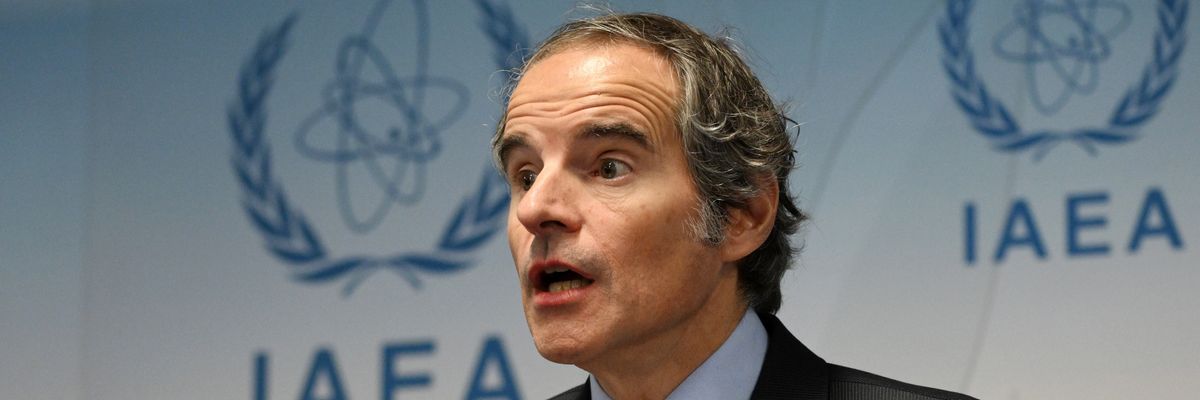 IAEA Director-General Rafael Mariano Grossi speaks at a press conference