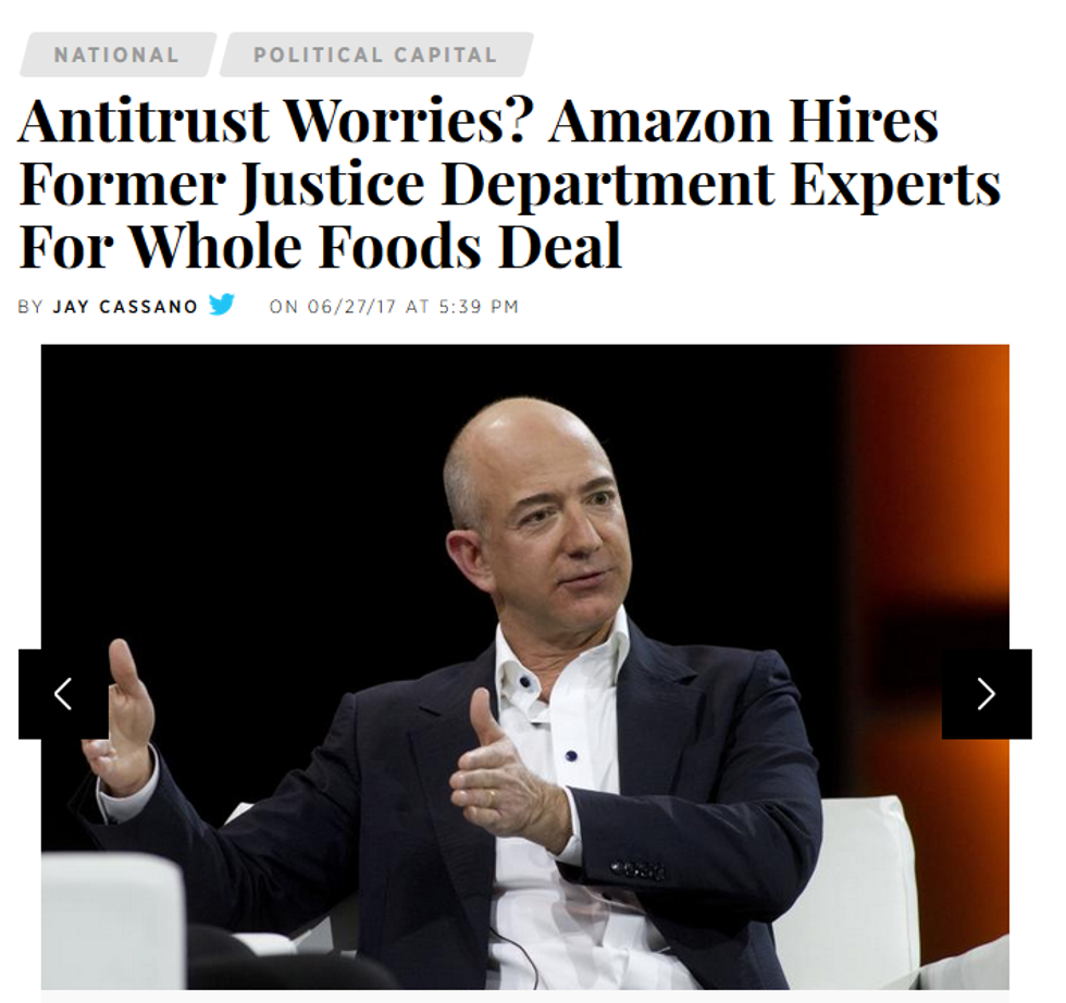 IBT: Antitrust Worries? Amazon Hires Former Justice Department Experts For Whole Foods Deal