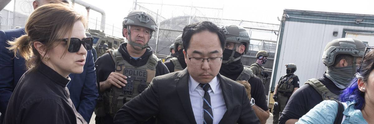 ICE agents and immigration activists clash outside Delaney Hall detention center in Newark, New Jersey