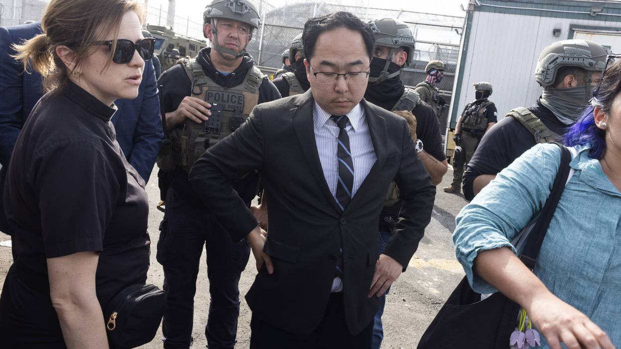 ICE agents and immigration activists clash outside Delaney Hall detention center in Newark, New Jersey