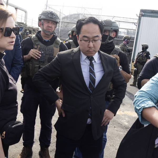 ICE agents and immigration activists clash outside Delaney Hall detention center in Newark, New Jersey