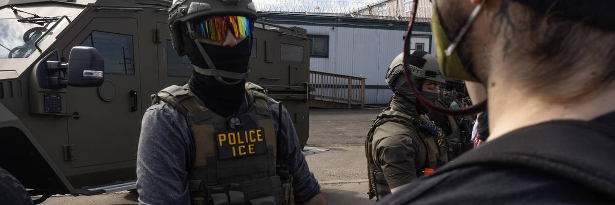 ICE agents and immigration activists face off outside Delaney Hall detention center in Newark, New Jersey