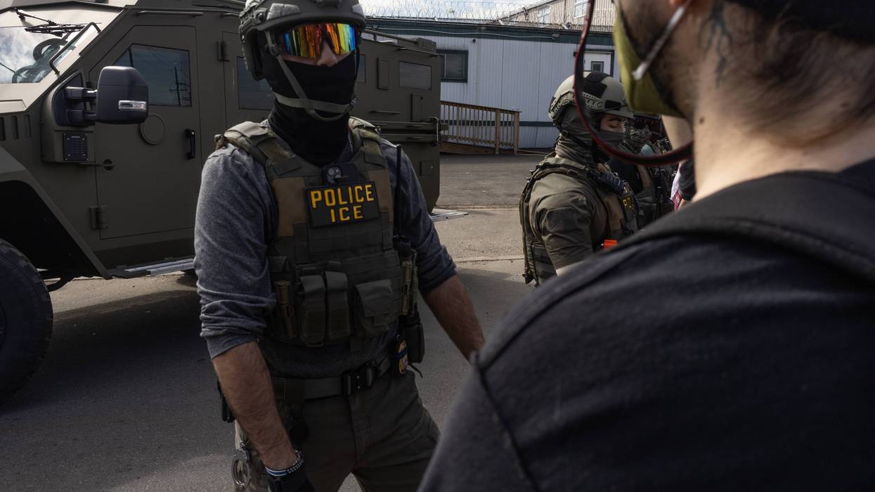 ICE agents and immigration activists face off outside Delaney Hall detention center in Newark, New Jersey