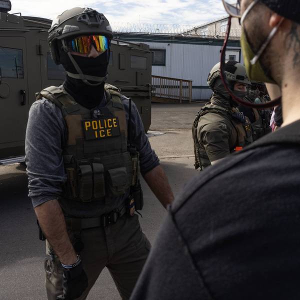 ICE agents and immigration activists face off outside Delaney Hall detention center in Newark, New Jersey