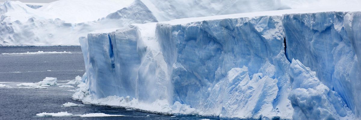 Icebergs drift in the Weddell Sea near Snow Hill Island, Antarctica.
