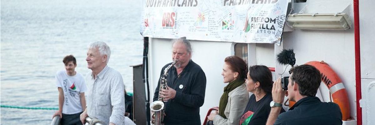 Image from the deck of the Marianne of Gothenburg ship, which is participating in Freedom Flotilla III.