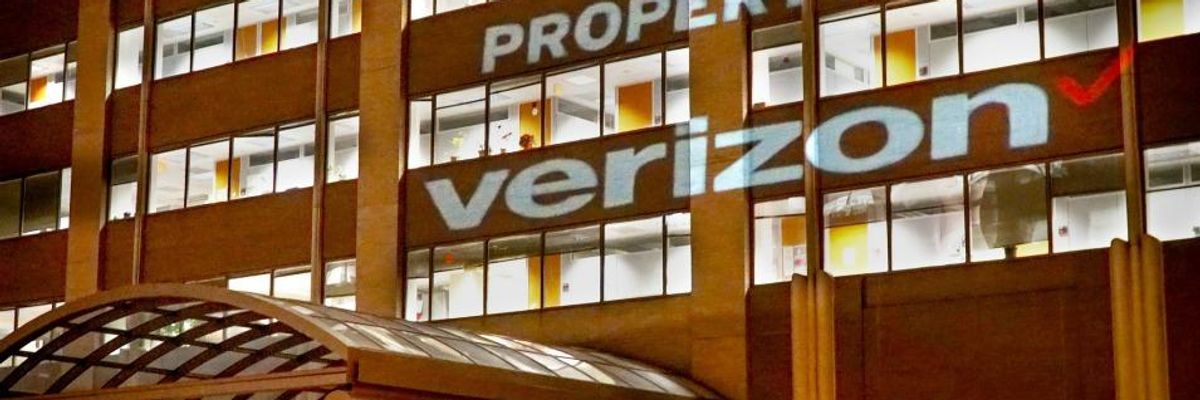 'Property of Verizon' Projected on FCC Headquarters Ahead of Vote to Destroy Net Neutrality