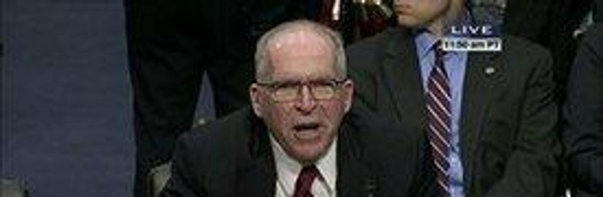 Opening Message at Brennan Hearing: 'Stop CIA Murder'