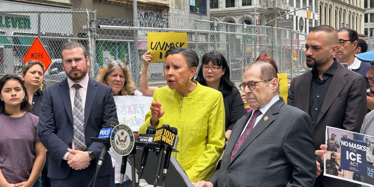 Velazquez Leads 'No Masks for ICE Act' Rally at NYC Field Office | Common Dreams