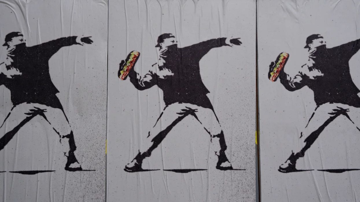 Images of newly acclaimed Sandwich Guy, with hat tip to Banksy