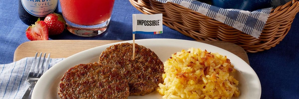 Impossible Sausage on a plate in a Cracker Barrel ad