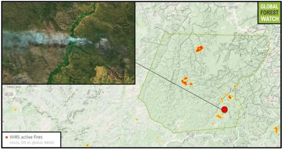 In this last week (Aug. 16 - Aug. 23) NASA has detected 284 fires, more than 100 of which were burning in the past 24 hours. Scorched areas and smoke are visible in satellite images. Image captured August 6 via UrtheCast/Landsat 8