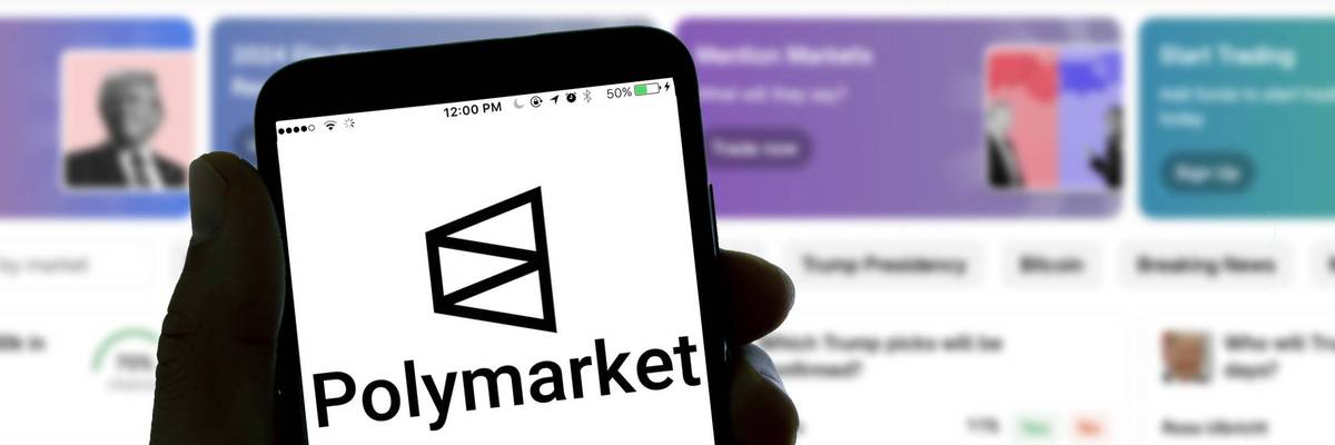 In this photo illustration, the Polymarket online betting