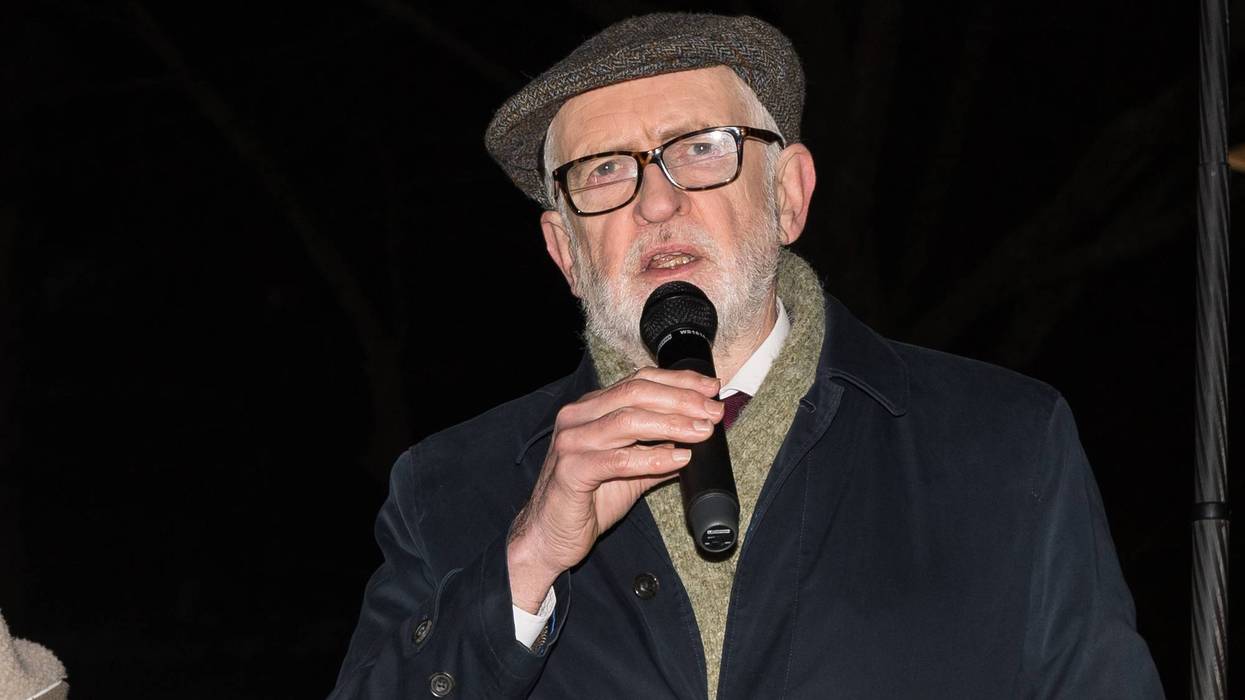Independent British MP Jeremy Corbyn addresses demonstrators