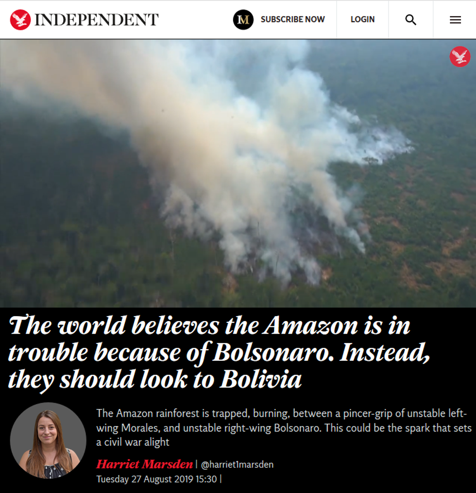 Independent: The world believes the Amazon is in trouble because of Bolsonaro. Instead, they should look to Bolivia
