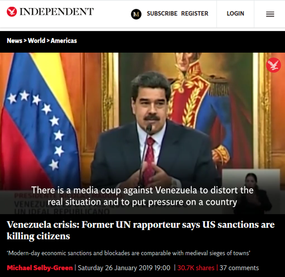 Independent: Venezuela crisis: Former UN rapporteur says US sanctions are killing citizens