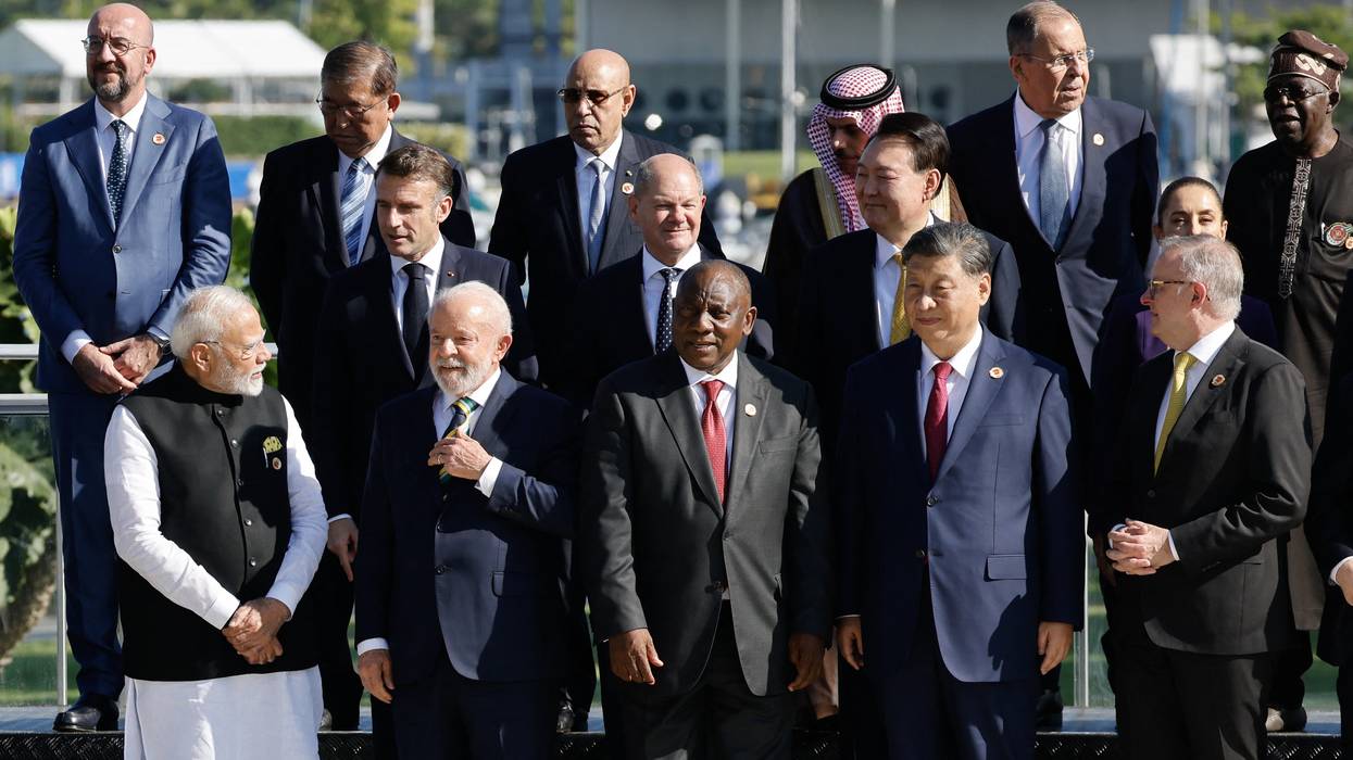 India's prime minister, Narendra Modi, speaks with Brazilian President Luiz Inacio Lula da Silva