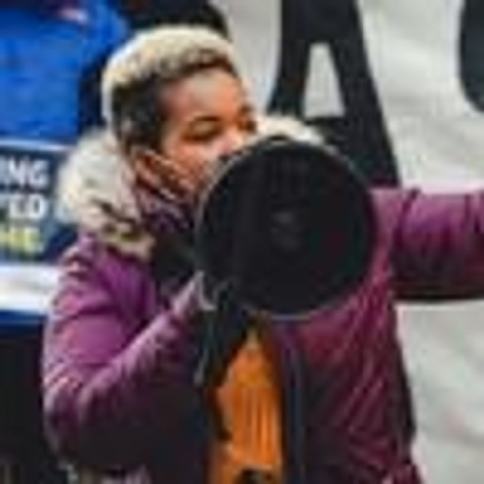 India Walton speaks at a rally in Buffalo, New York.