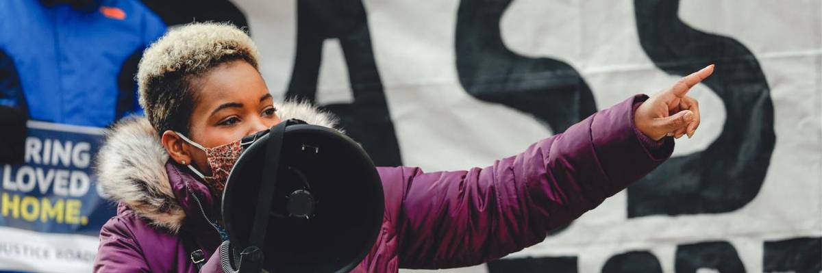 India Walton speaks at a rally in Buffalo, New York.