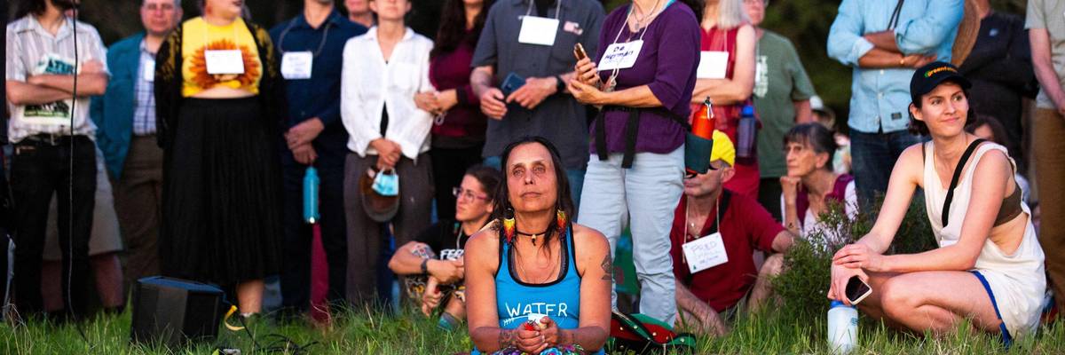 Indigenous leaders take part in a protest against Line 3