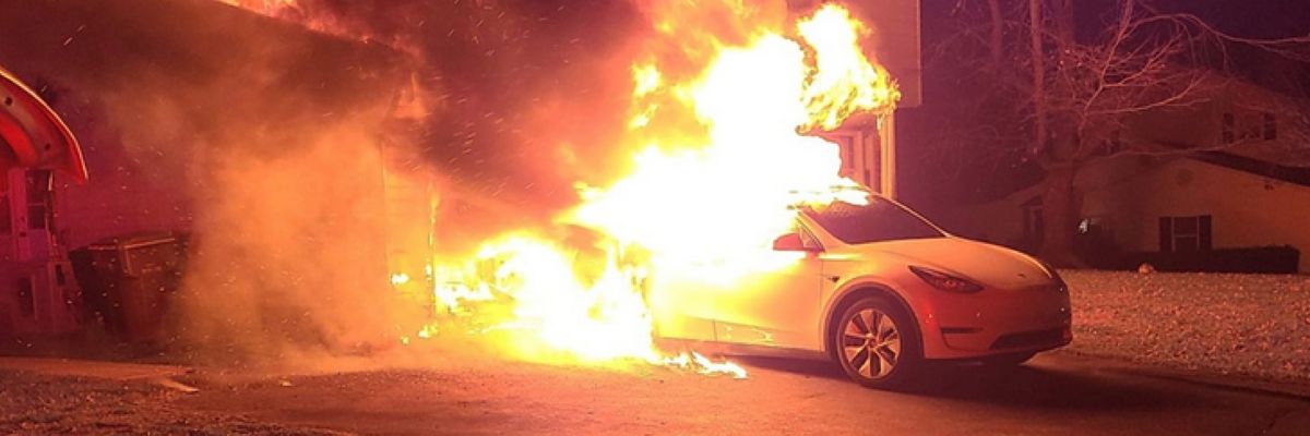 Inexplicably burning Tesla.