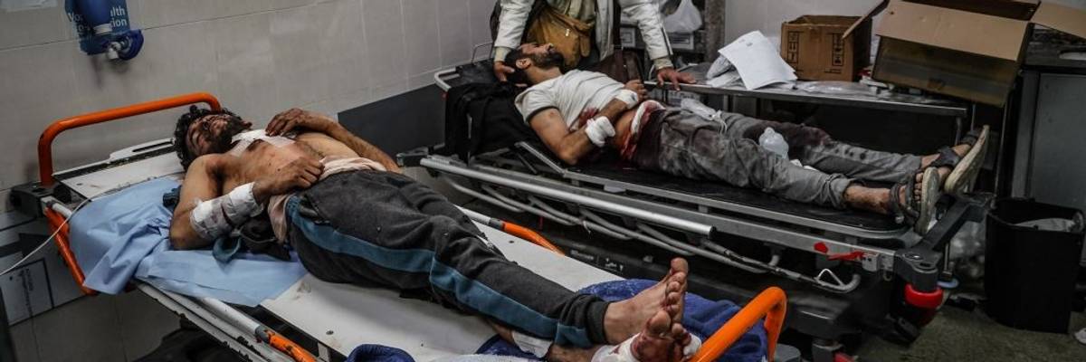 Injured Palestinians are brought to Nasser Hospital